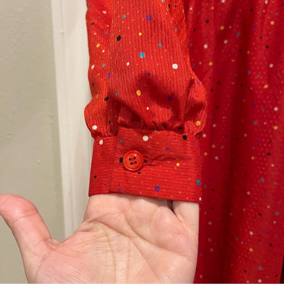 Vintage Red Polka Dot Midi Dress Women’s XL Tie Front Pinup Rockabilly Whimsical - Picture 4 of 10